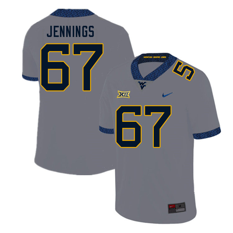 NCAA Men's Chez Jennings West Virginia Mountaineers Gray #67 Nike Stitched Football College Authentic Jersey KX23G16DM